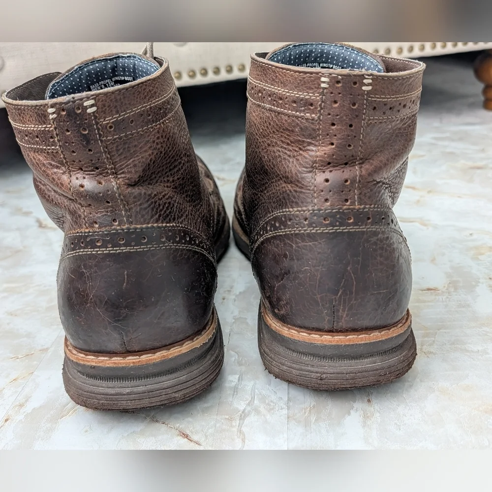 Bass Brown Leather Upper Wingtip Boots Men Sz 13